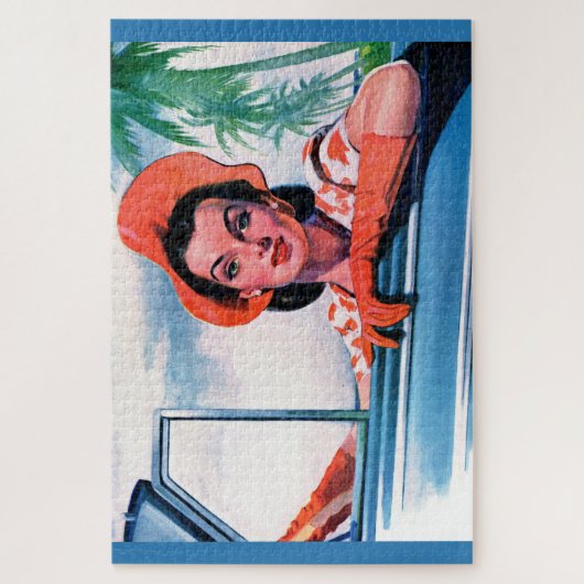 Schöne Frau im Auto der 40er Jahre Puzzle (Vertikal)