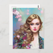 Schöne Frau im Frühjahr Postkarte (Vorne/Hinten)