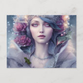 Schöne Frau im Winter mit Blumen und Schnee Postkarte (Vorderseite)