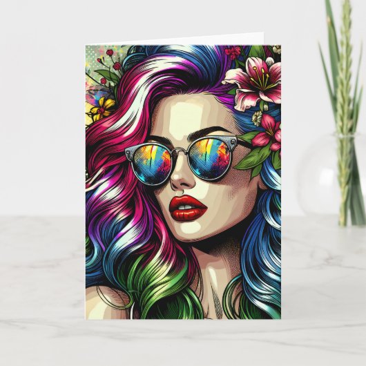 Schöne Frau in der Stadt Karte (Vorderseite)