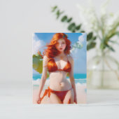 Schöne Frau in einem Bikini Postkarte (Stehend Vorderseite)