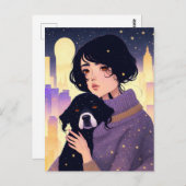 Schöne Frau in einem Pullover & einem Hund, Postkr Postkarte (Vorne/Hinten)