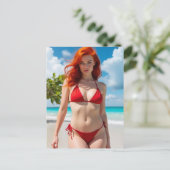 Schöne Frau in einem roten Bikini  Postkarte (Stehend Vorderseite)