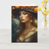 Schöne Frau in Hat Ethereal Kunst Karte (Gelbe Blume)