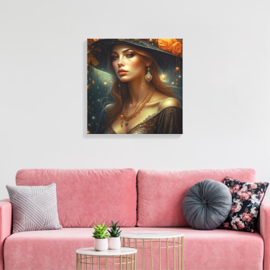 Schöne Frau in Hat Ethereal Kunst Leinwanddruck (Insitu (Wohnzimmer))