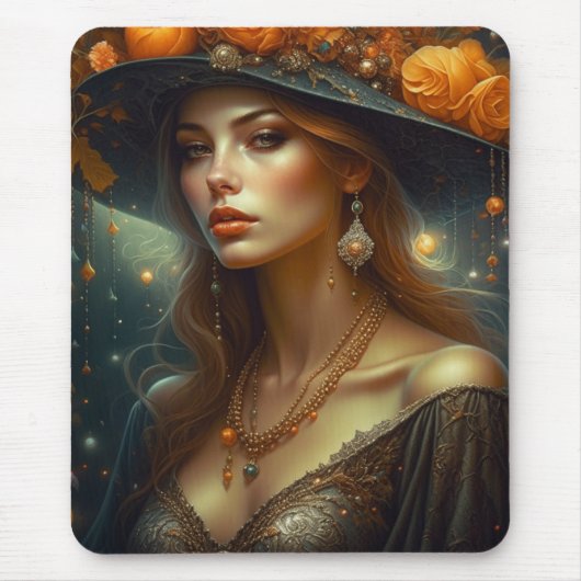 Schöne Frau in Hat Ethereal Kunst Mousepad (Vorne)