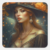 Schöne Frau in Hat Ethereal Kunst Quadratischer Aufkleber (Vorderseite)