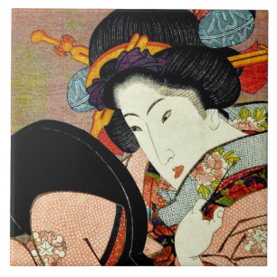 Schöne Frau in Mirror von Utagawa Kunimaru Fliese