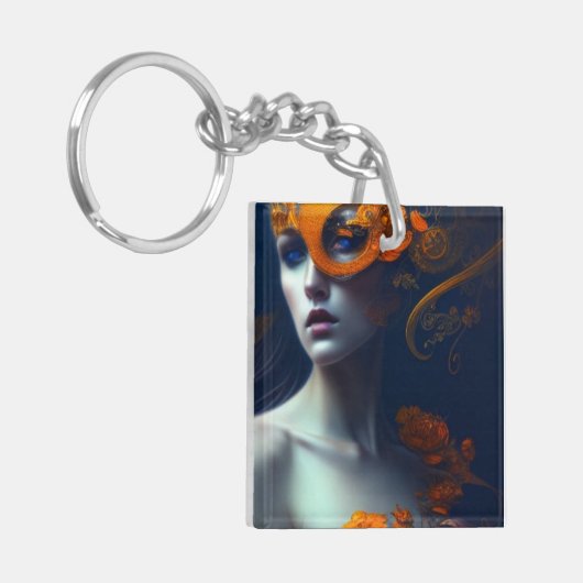 Schöne Frau in Orange AI Generierte Kunst Schlüsselanhänger (Vorderseite links)