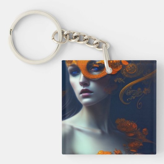 Schöne Frau in Orange AI Generierte Kunst Schlüsselanhänger (Vorderseite)