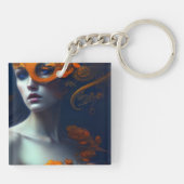 Schöne Frau in Orange AI Generierte Kunst Schlüsselanhänger (Rückseite)