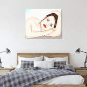 Schöne Frau in Perlen mit blauen Augen Leinwanddruck (Insitu (Schlafzimmer))