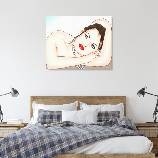 Schöne Frau in Perlen mit blauen Augen Leinwanddruck (Insitu (Schlafzimmer))