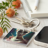 Schöne Frau in rosa AI Generierte Kunst Schlüssela Schlüsselanhänger (Vorderseite rechts)