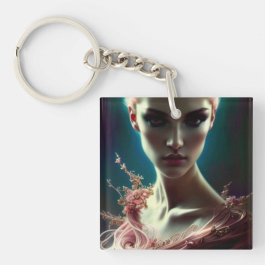 Schöne Frau in rosa AI Generierte Kunst Schlüssela Schlüsselanhänger (Vorderseite)