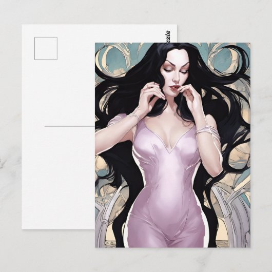 Schöne Frau in Rosa Postkarte (Vorne/Hinten)