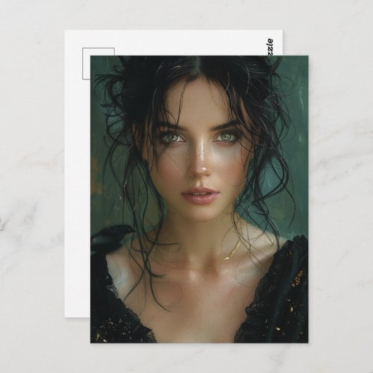 Schöne Frau in Schwarz Postkarte (Vorne/Hinten)