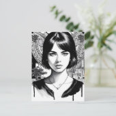 Schöne Frau in Schwarz und Weiß Postkarte (Stehend Vorderseite)
