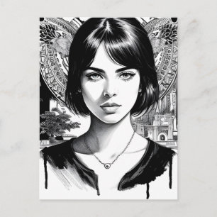 Schöne Frau in Schwarzweiß  Postkarte