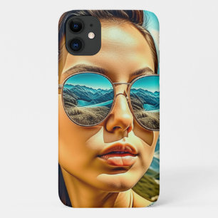 Schöne Frau in Sonnenbrille Bergreflexion Case-Mate iPhone Hülle