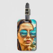 Schöne Frau in Sonnenbrille Reflectoine Gepäckanhänger (Vorderseite Vertikal)