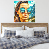 Schöne Frau in Sonnenbrille Reflectoine Leinwanddruck (Insitu (Schlafzimmer))
