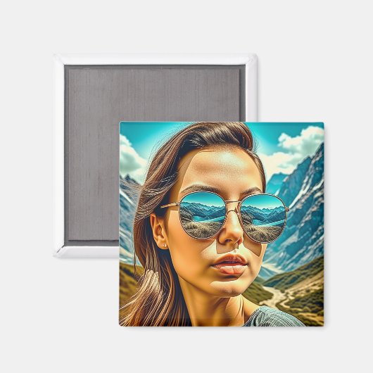 Schöne Frau in Sonnenbrille Reflectoine Magnet (Vorderseite/Rückseite)
