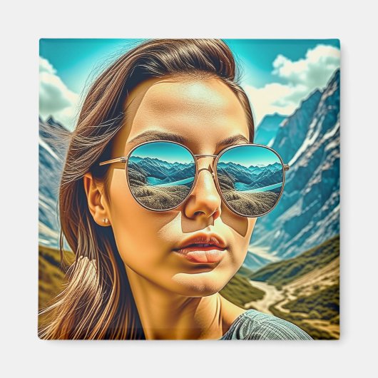 Schöne Frau in Sonnenbrille Reflectoine Magnet (Vorne)