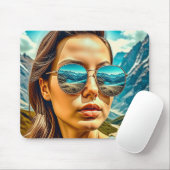 Schöne Frau in Sonnenbrille Reflectoine Mousepad (Mit Mouse)