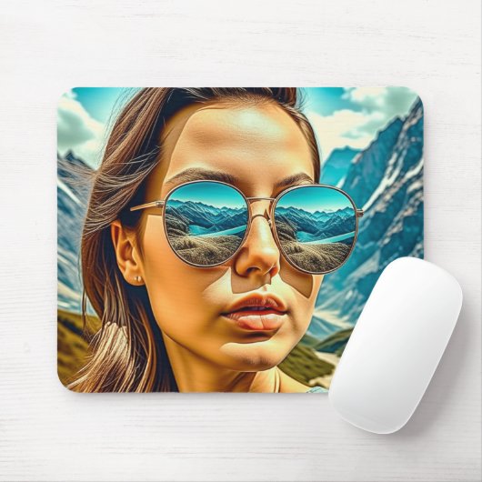 Schöne Frau in Sonnenbrille Reflectoine Mousepad (Mit Mouse)