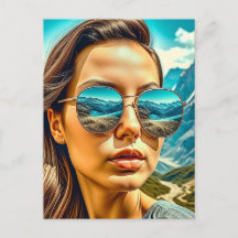 Schöne Frau in Sonnenbrille Reflectoine