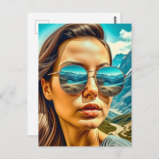 Schöne Frau in Sonnenbrille Reflectoine Postkarte (Vorne/Hinten)
