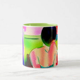 Schöne Frau in Wasserfarbe Zweifarbige Tasse