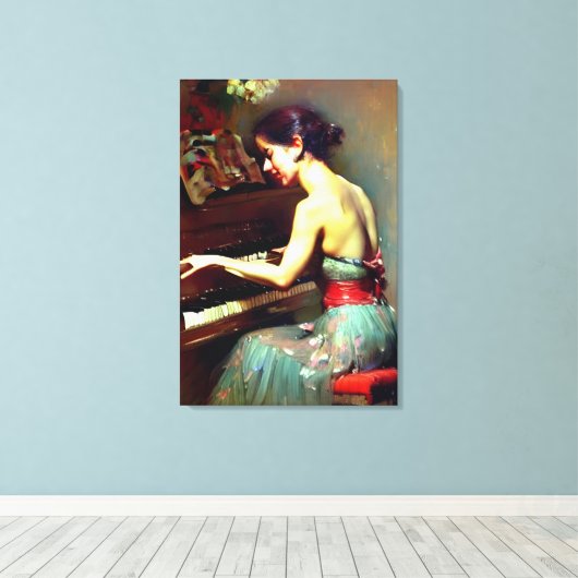 Schöne Frau Klaviermalerei Leinwanddruck (Insitu (Holzboden))