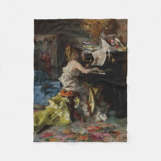 Schöne Frau Klavierspielen (von Boldini) Fleecedecke (Vorderseite)