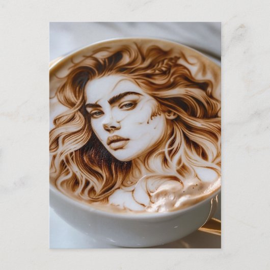 Schöne Frau Latte Art Postkarte (Vorderseite)
