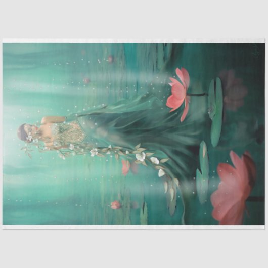 Schöne Frau Lotus Water Emerald Green Seidenpapier (Vorderseite)