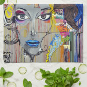 Schöne Frau mit blauen LippenGraffiti Geschirrtuch (Gefaltet)