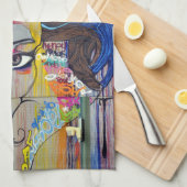 Schöne Frau mit blauen LippenGraffiti Geschirrtuch (Viertel Falte)