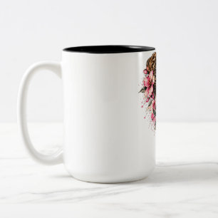 Schöne Frau mit Blumen – Elegante Blumenkunst Zweifarbige Tasse