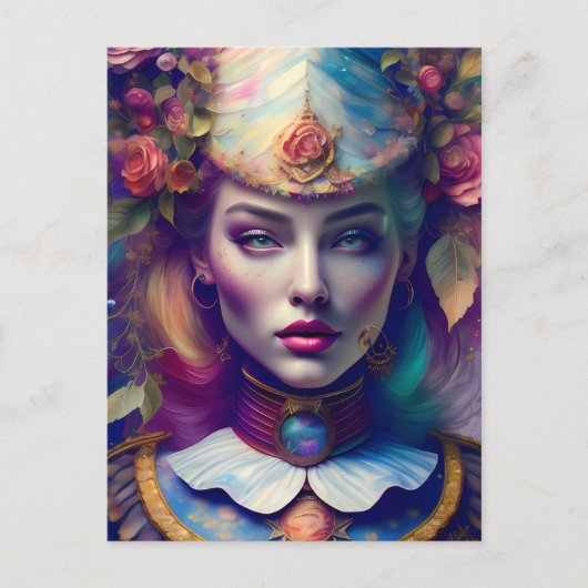 Schöne Frau mit Blumenhain Postkarte (Vorderseite)