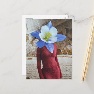 Schöne Frau mit Blumenkopf-Collage Postkarte
