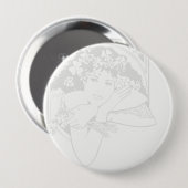 Schöne Frau mit Clovers & Kleeblatts - Button (Vorne & Hinten)