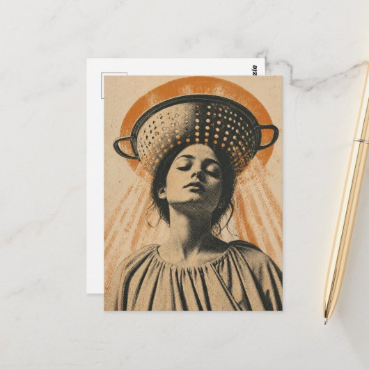 schöne Frau mit einem Siebhut Postkarte (Vorderseite/Rückseite Beispiel)