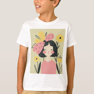schöne Frau mit einer rosa Blume T-Shirt
