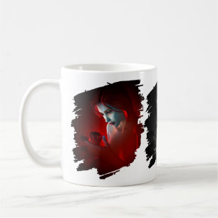 Schöne Frau mit einer Rose Kaffeetasse