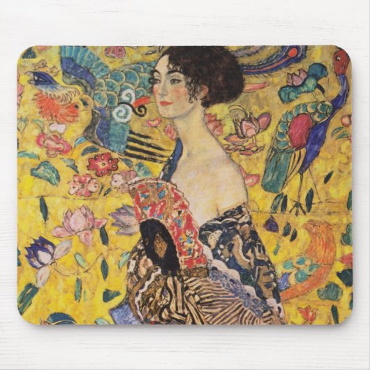 Schöne Frau mit Fan von Klimt Mousepad (Vorne)