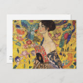 Schöne Frau mit Fan von Klimt Postkarte (Vorne/Hinten)