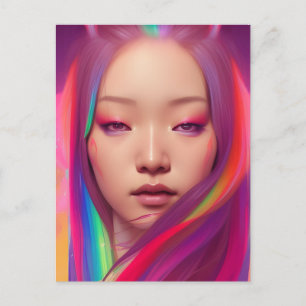 Schöne Frau mit farbenfroher Haare Postkarte