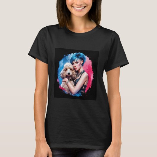 Schöne Frau mit französischem Pudel T-Shirt (Vorderseite)